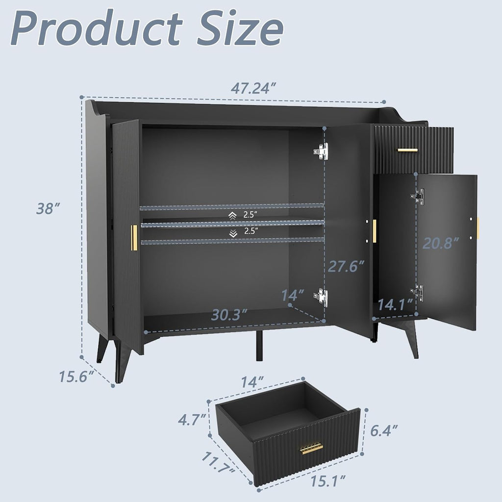 Black Fluted Storage Sideboard