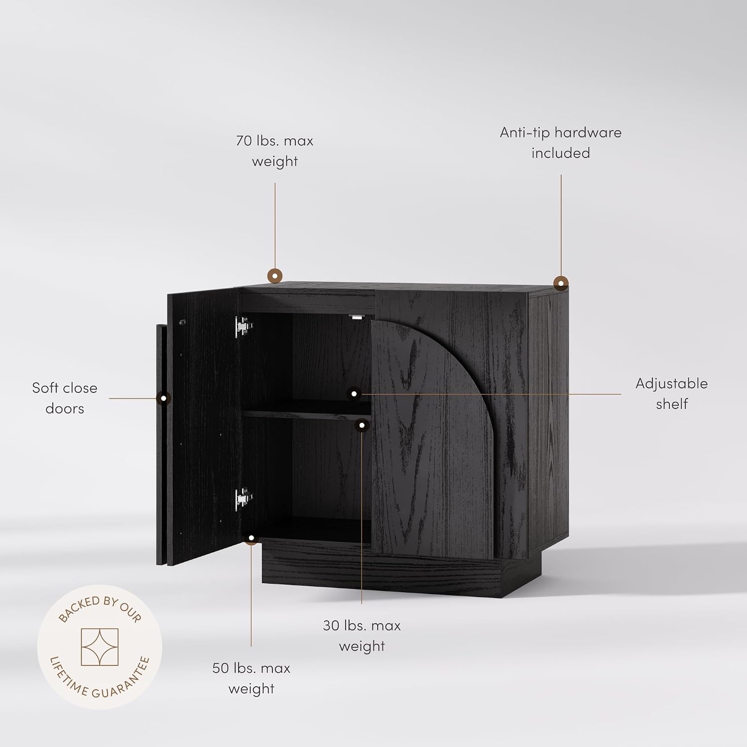 Iris Black Oak Arched Sideboard Credenza