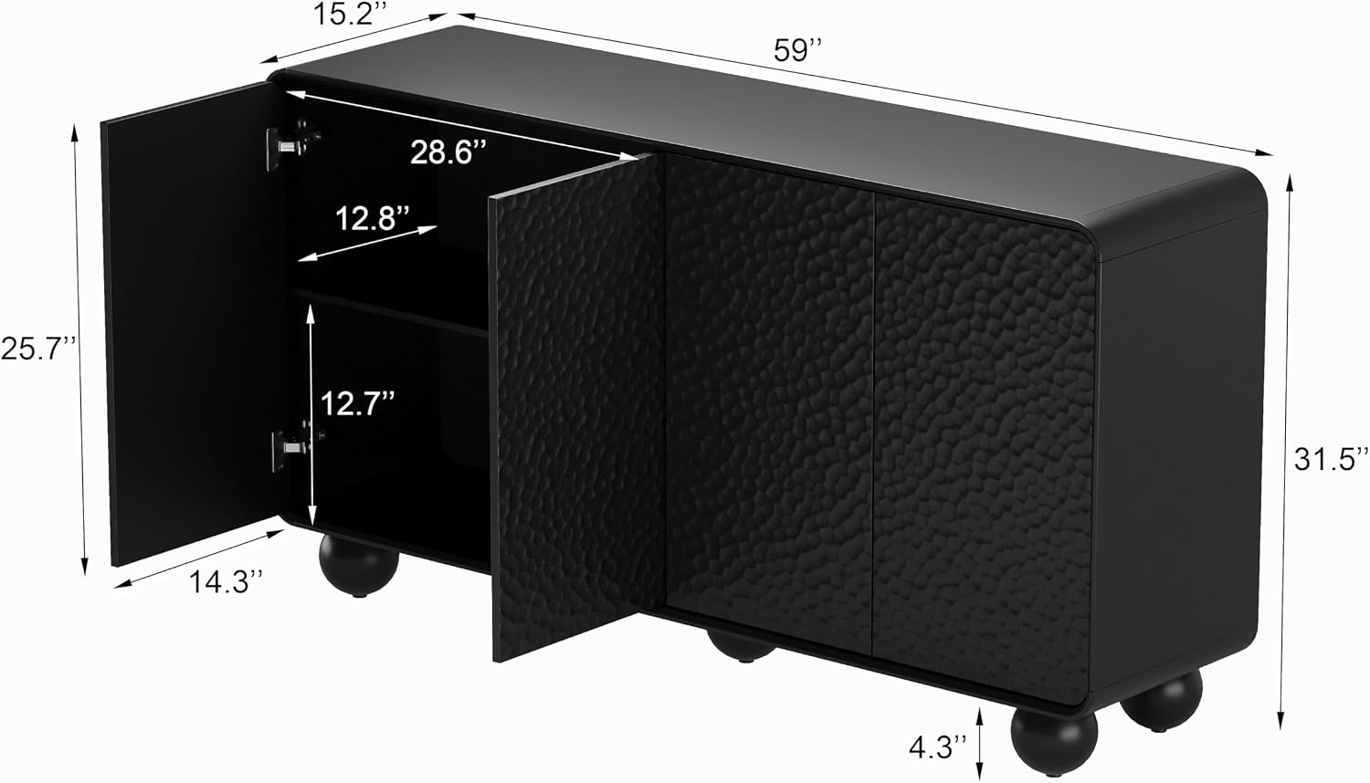 Black Honeycomb Textured Sideboard