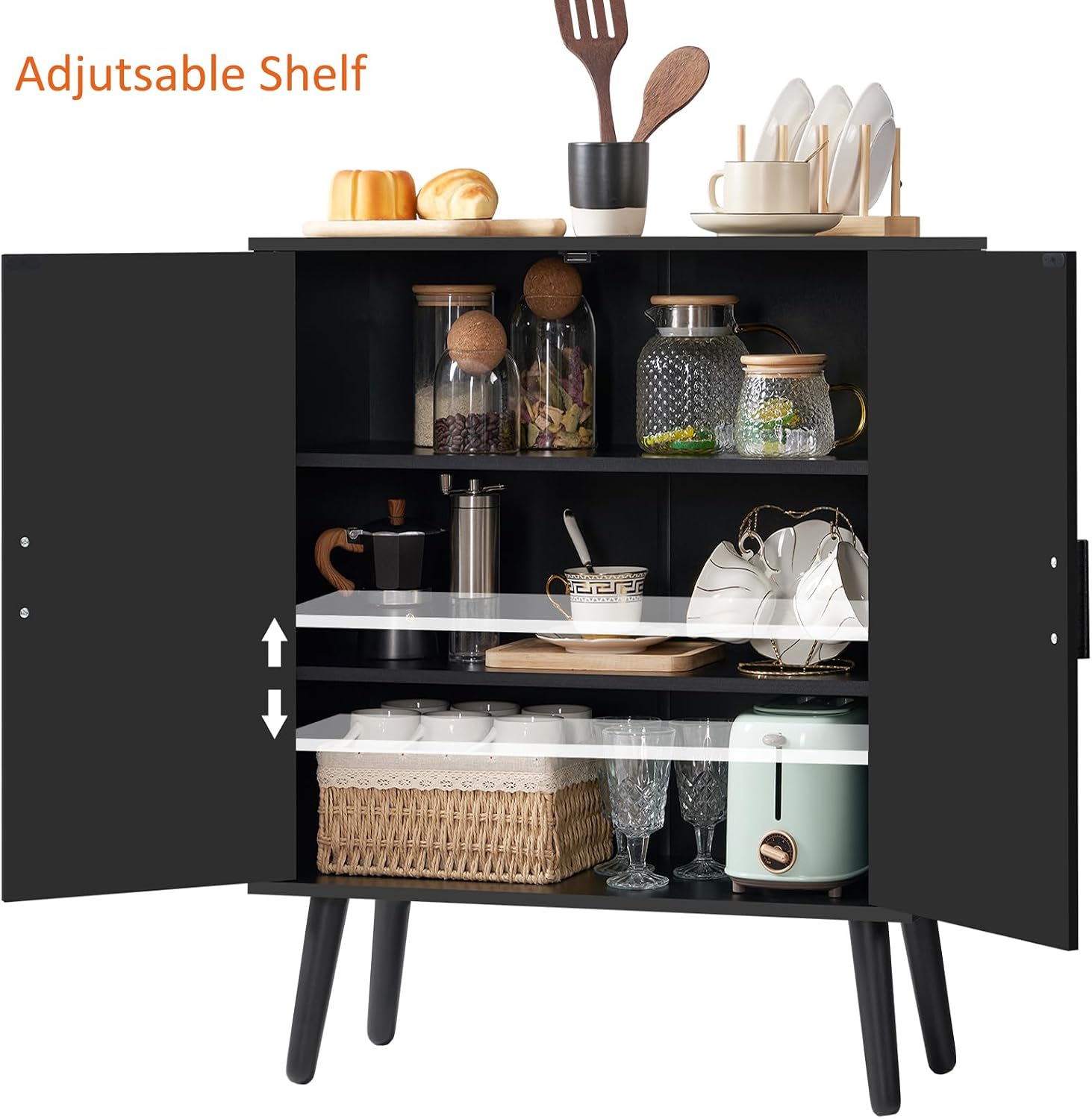 Iwell Black Storage Sideboard Cabinet