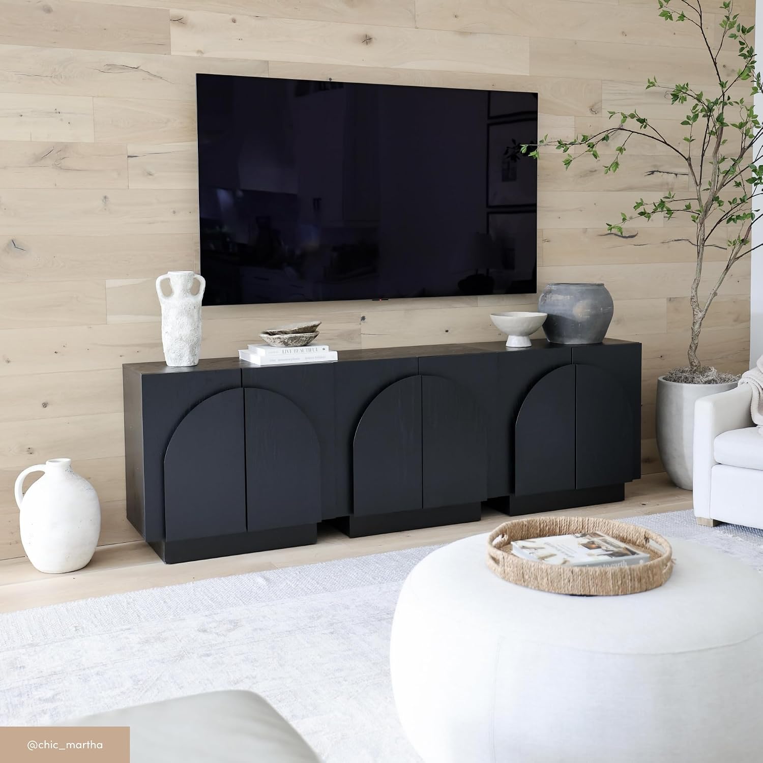 Iris Black Oak Arched Sideboard Credenza