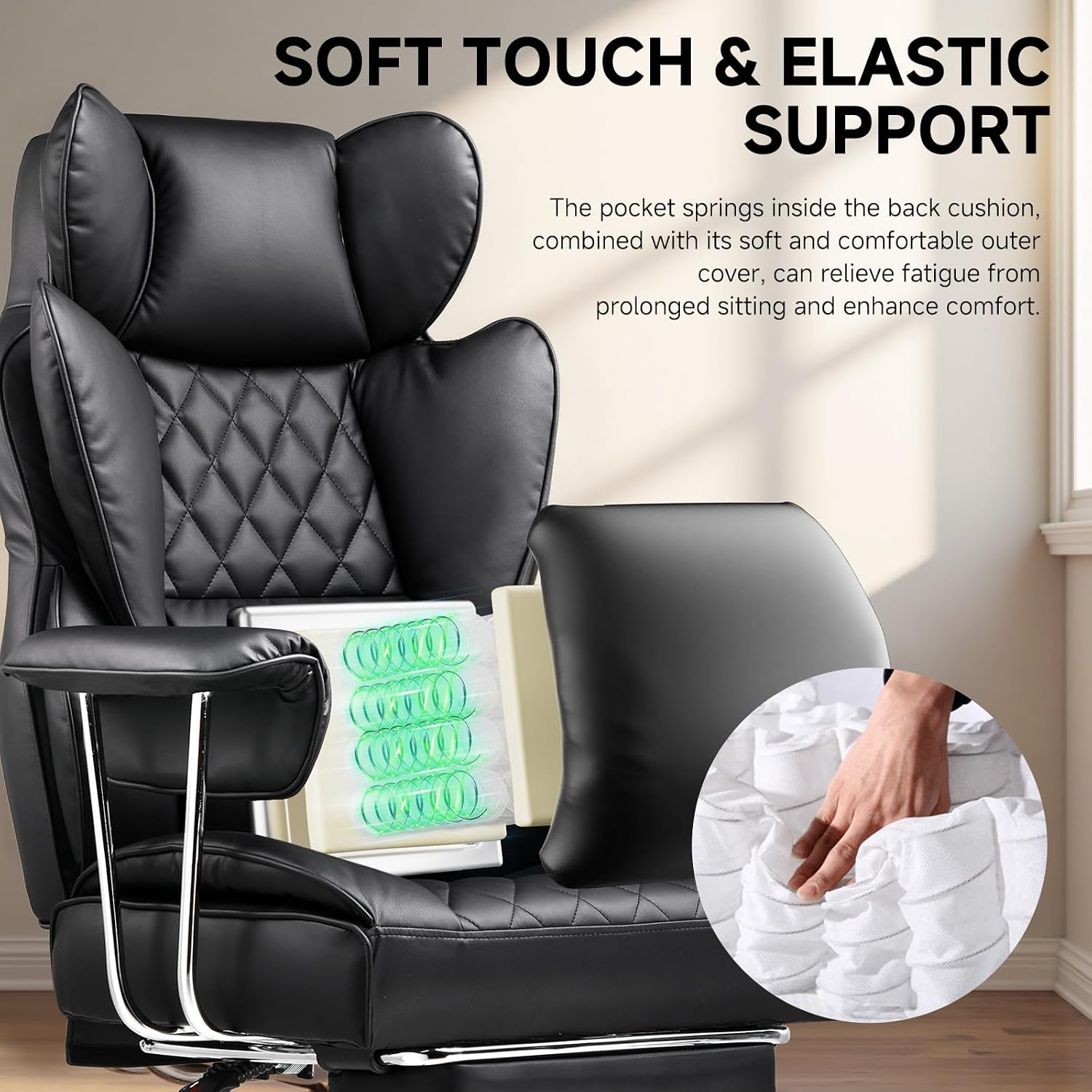Big Tall Leather Office Chair with Footrest