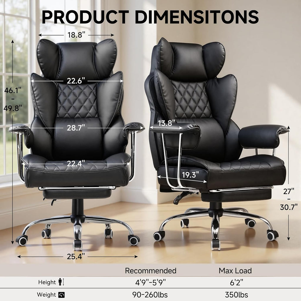 Big Tall Leather Office Chair with Footrest