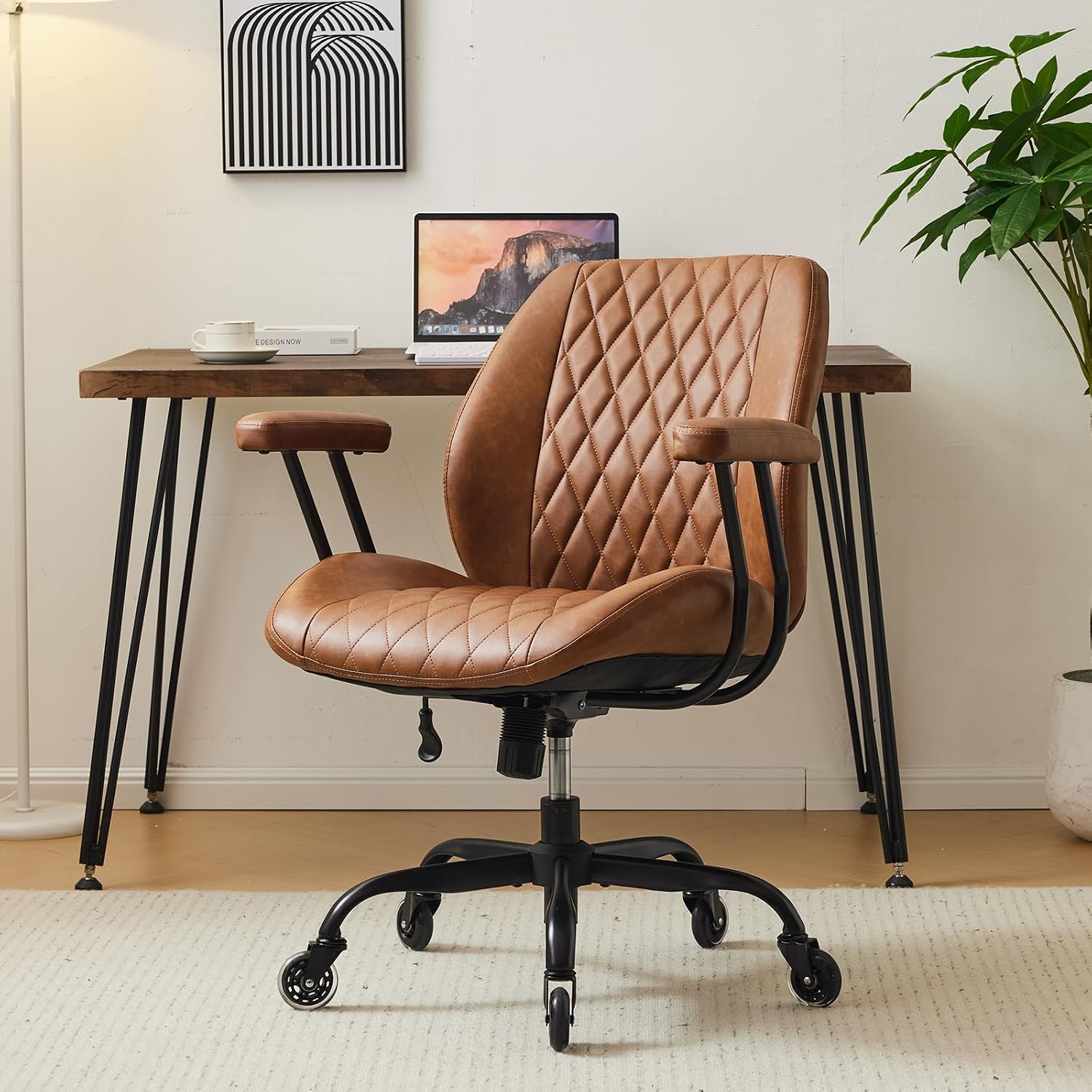 Brown Leather Ergonomic Office Chair
