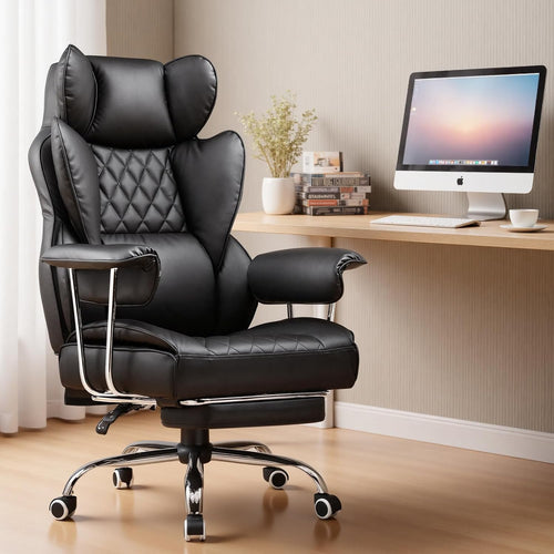 Big Tall Leather Office Chair with Footrest