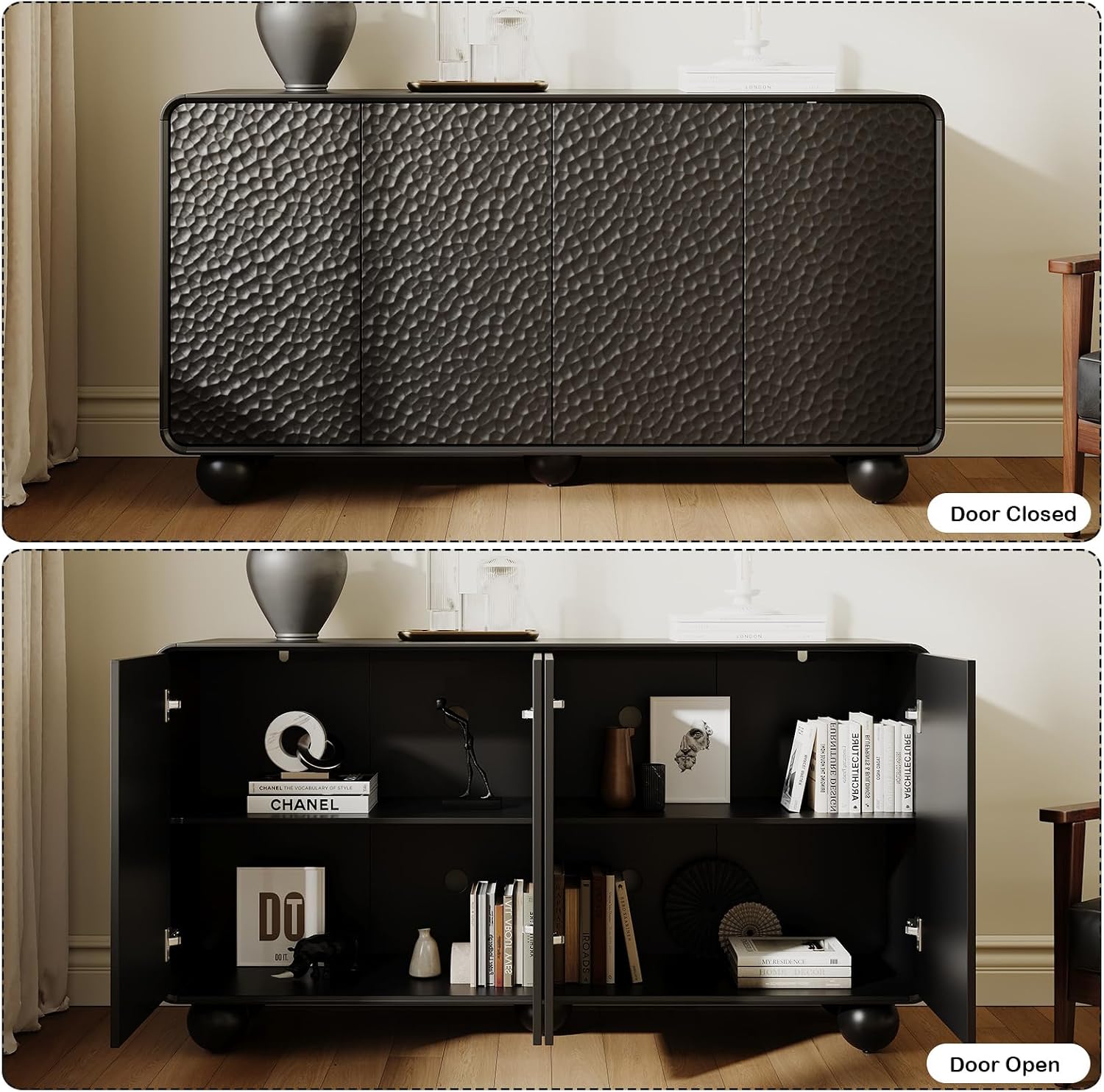 Black Honeycomb Textured Sideboard