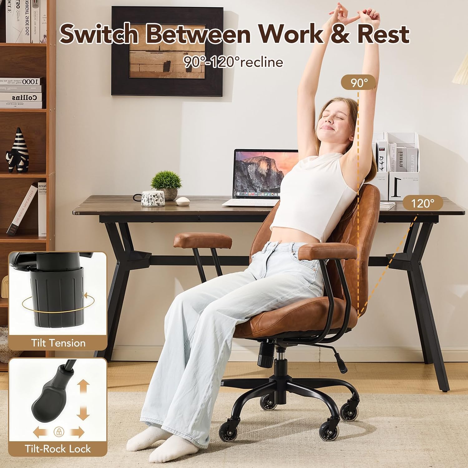 Brown Leather Ergonomic Office Chair