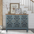 Blue Hollow Carved 3-Door Sideboard Credenza