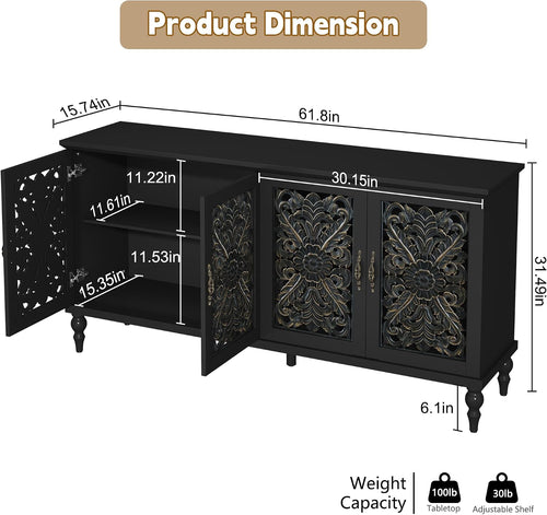 Black 4-Door Carved Sideboard