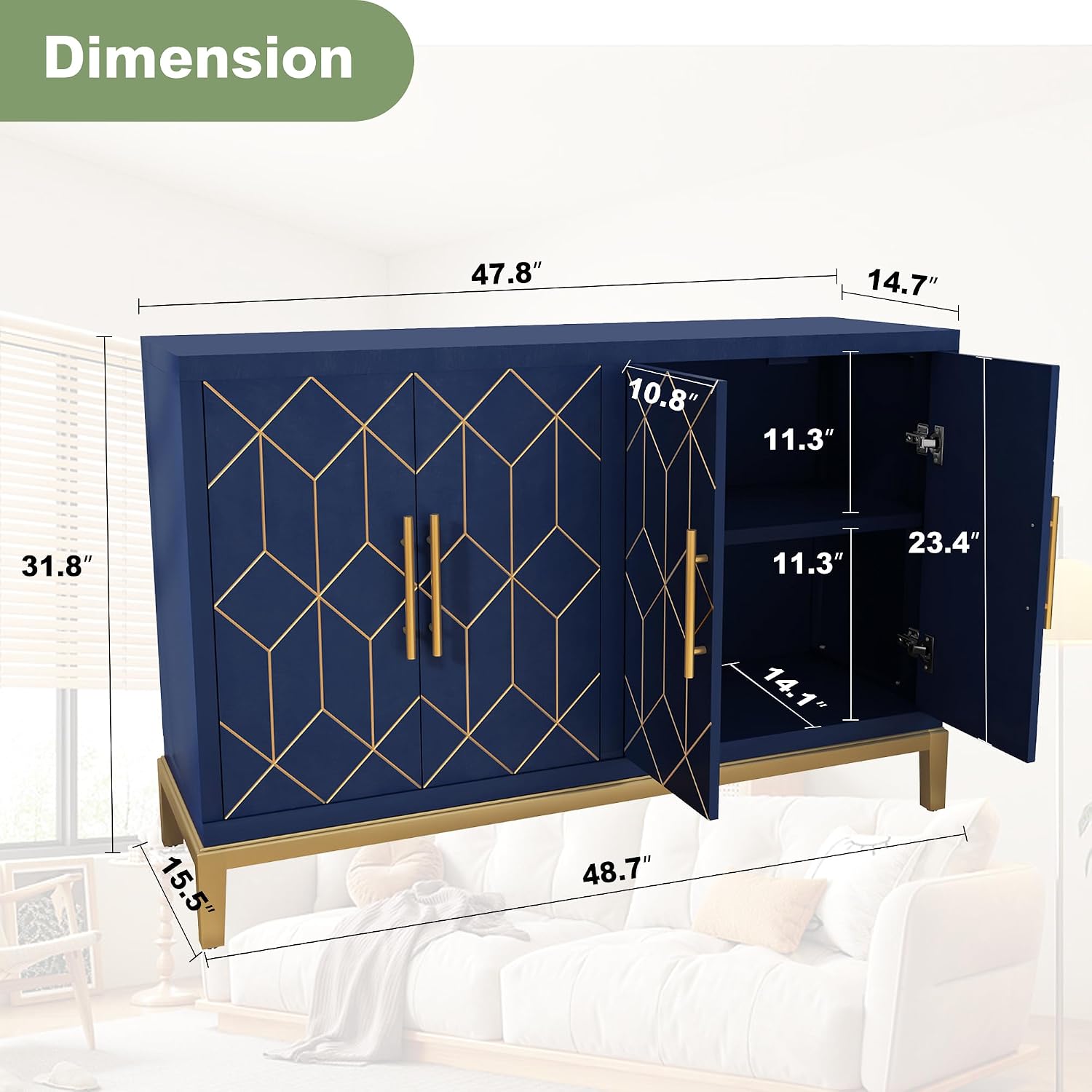 HLR Blue Gold Trim Sideboard