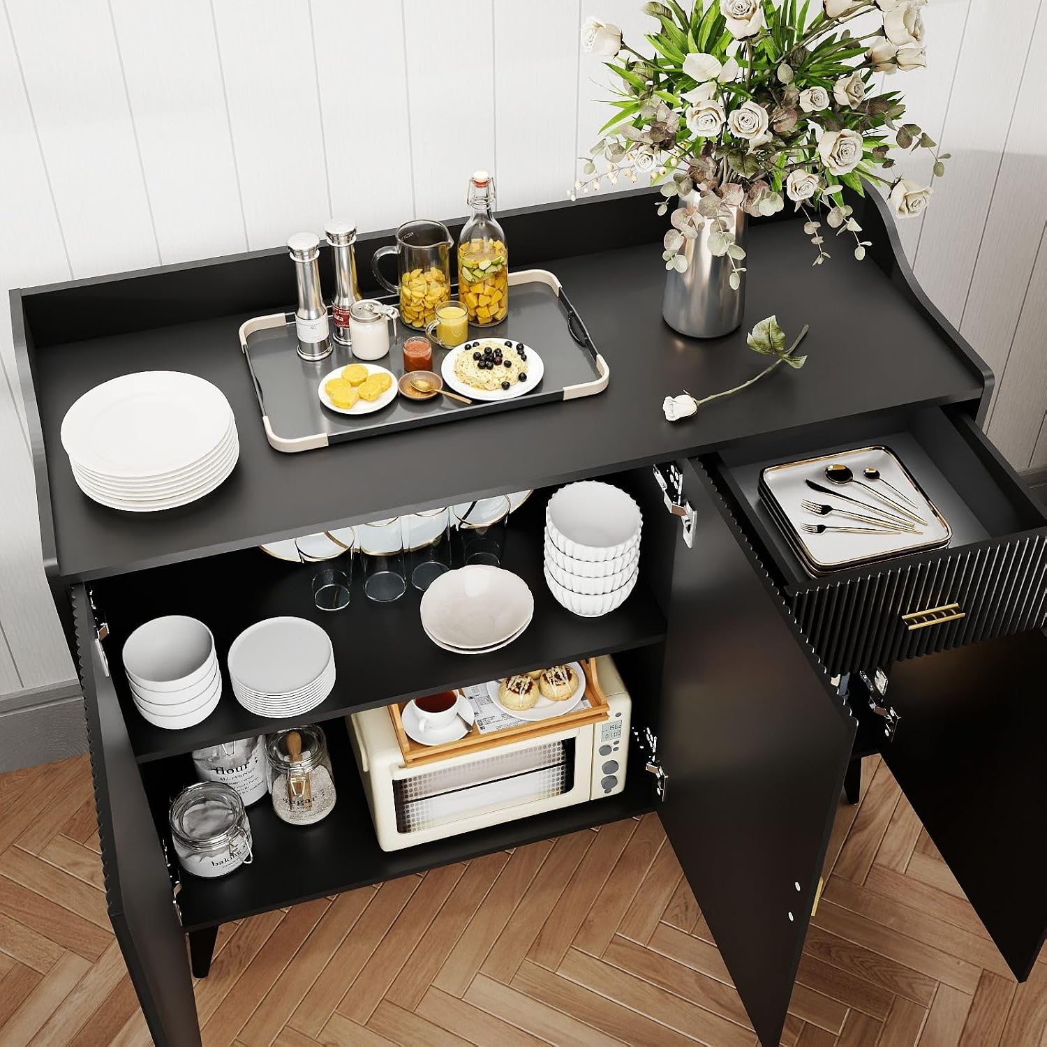 Black Fluted Storage Sideboard