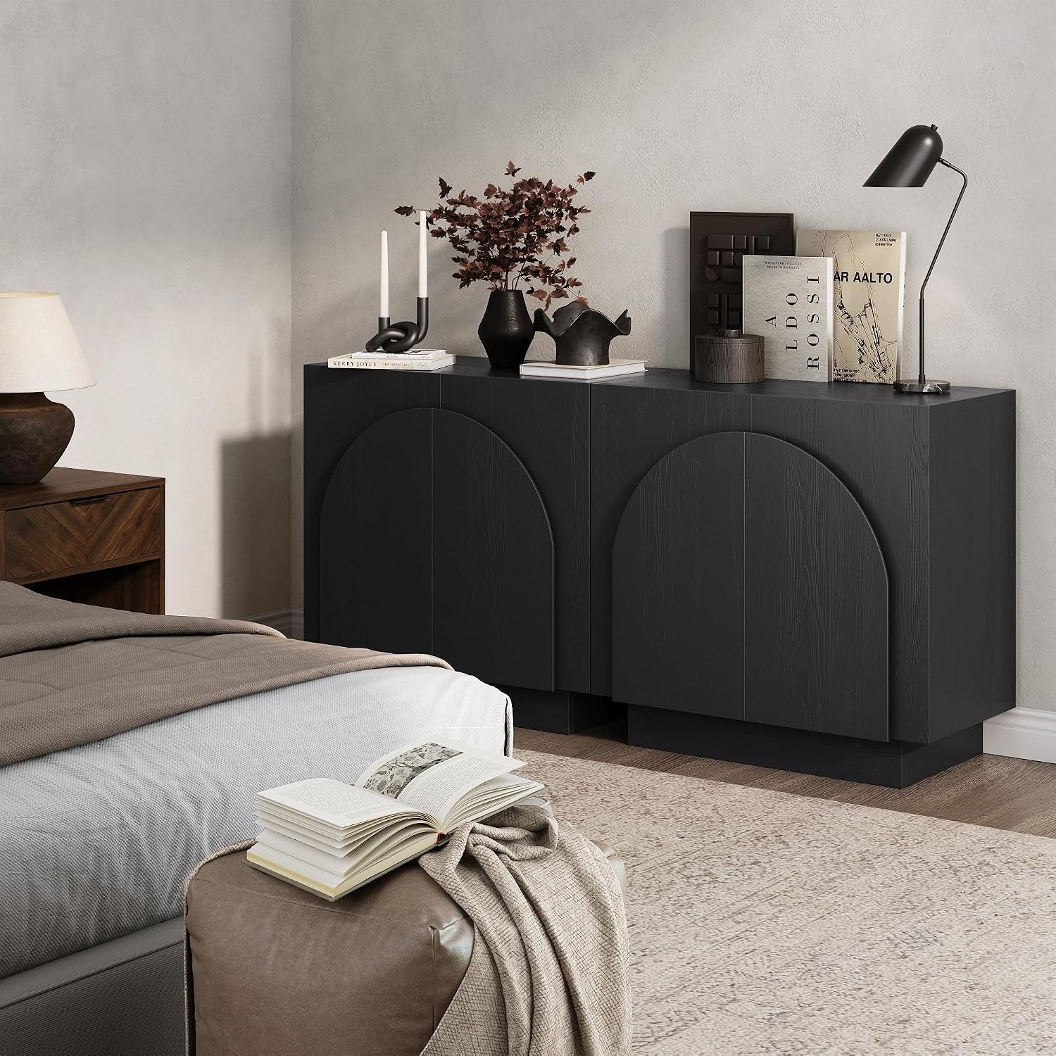 Iris Black Oak Arched Sideboard Credenza