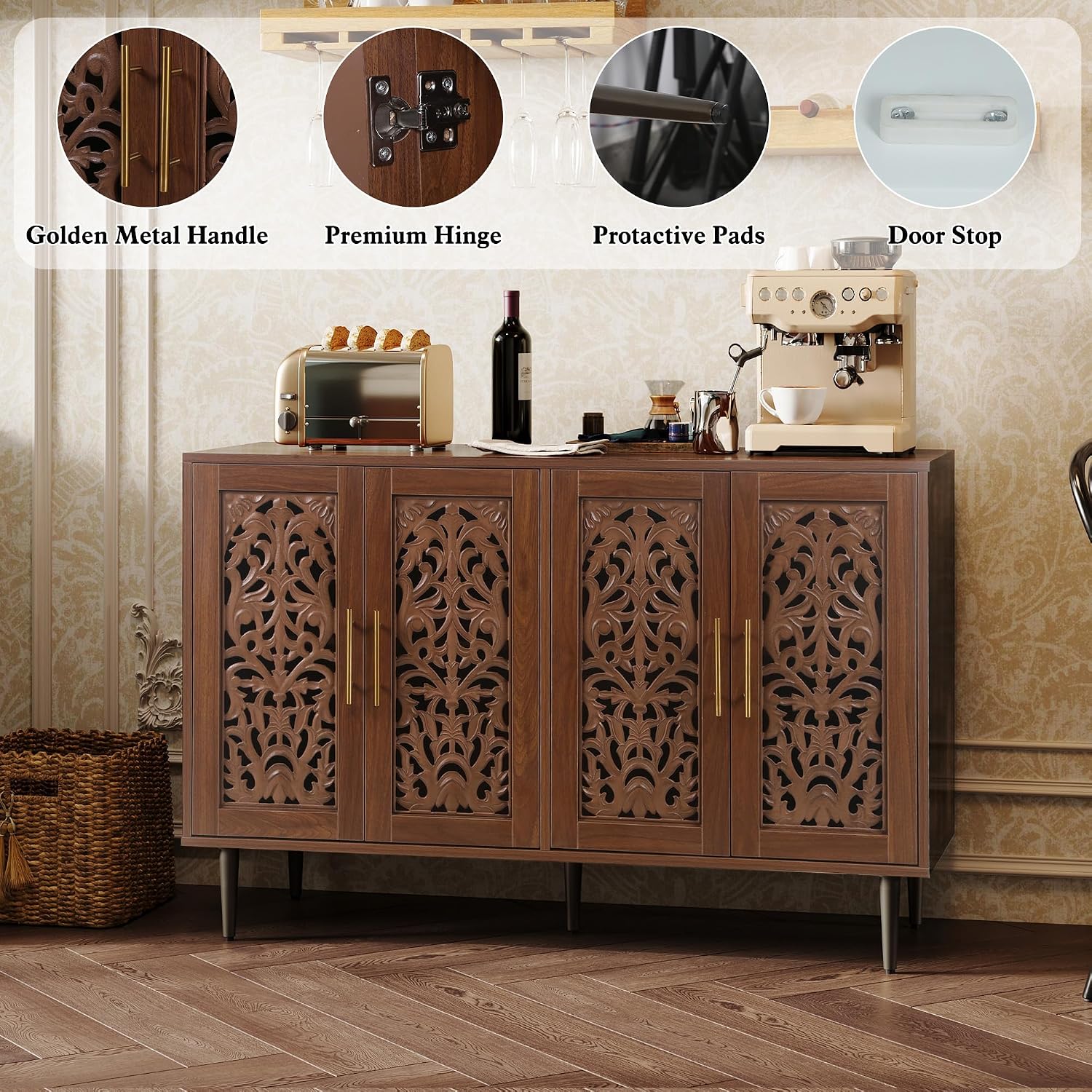 Brown Carved Sideboard