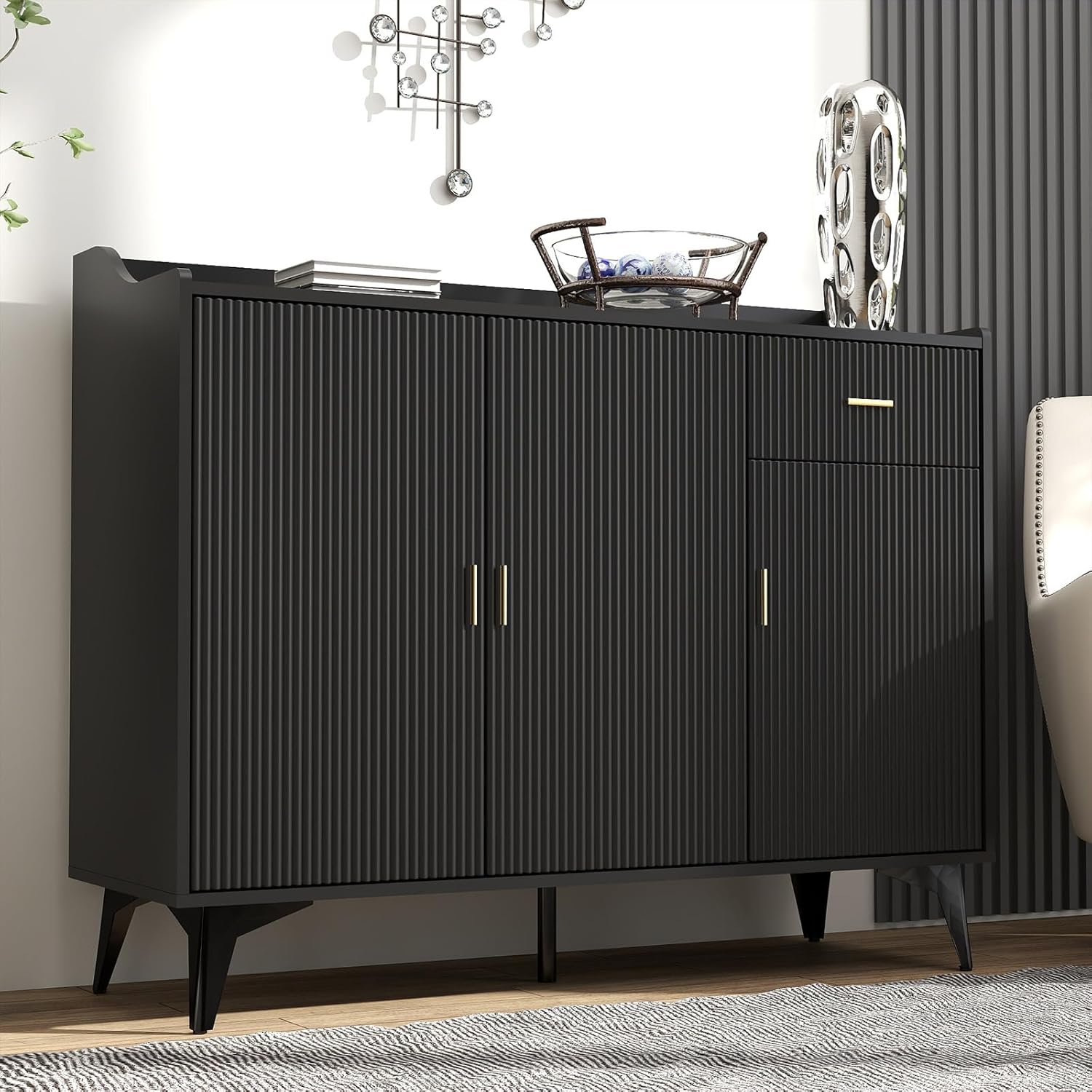 Black Fluted Storage Sideboard