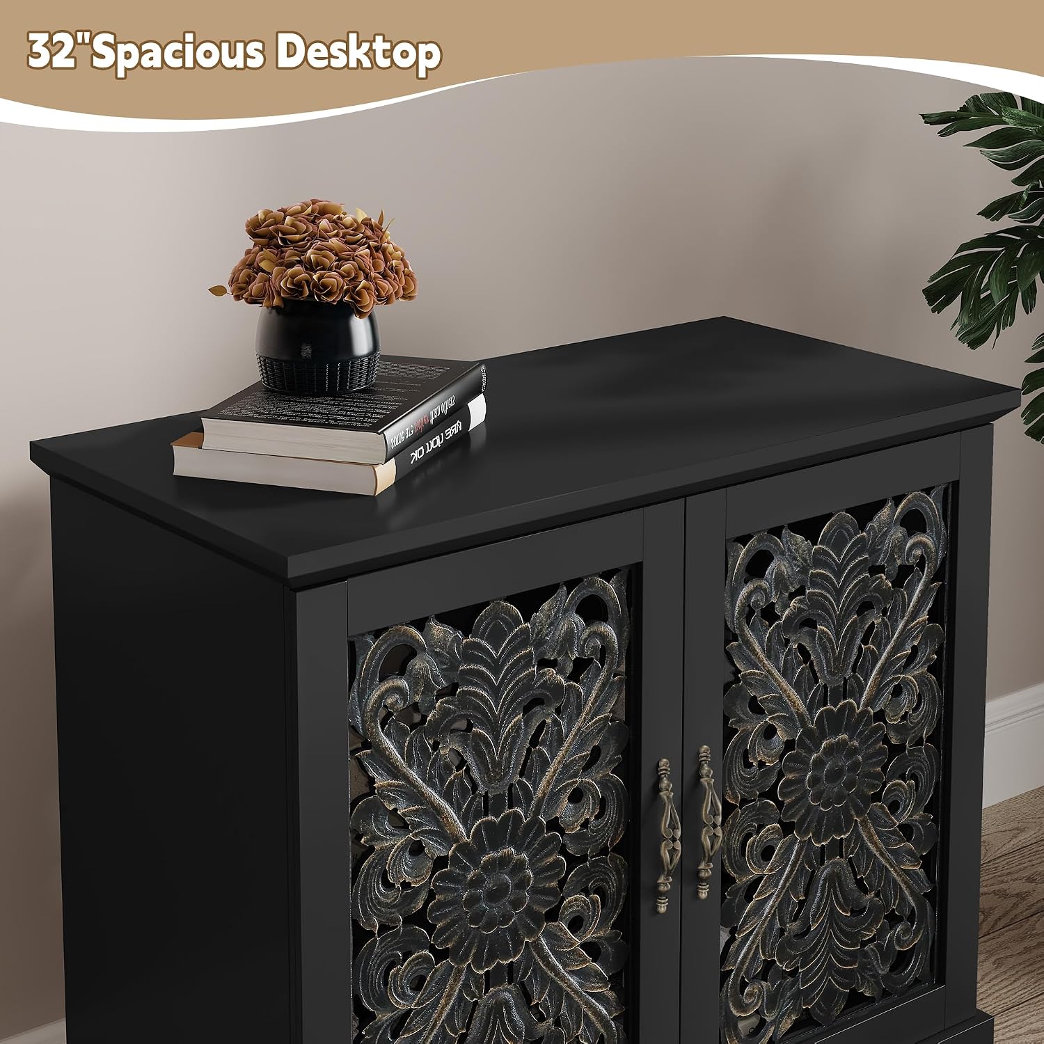 ARTPOWER Black Carved Sideboard