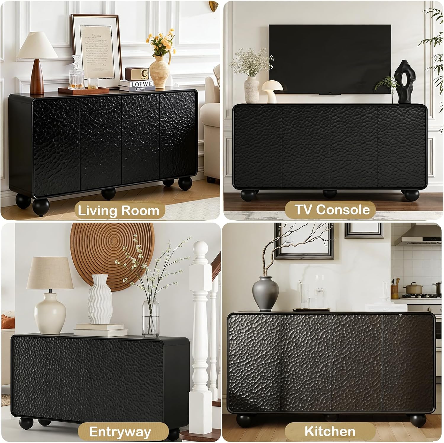 Black Honeycomb Textured Sideboard
