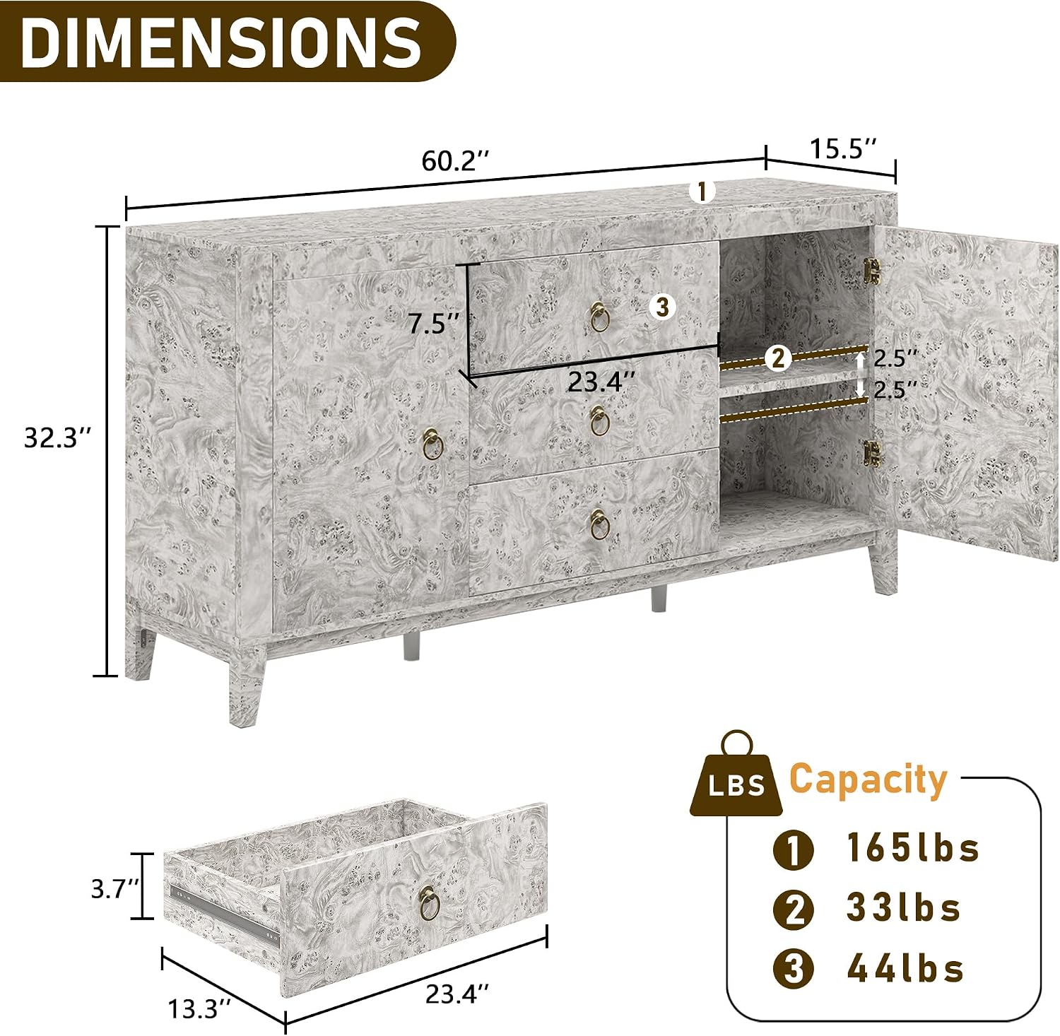Grey Burl Wood Sideboard