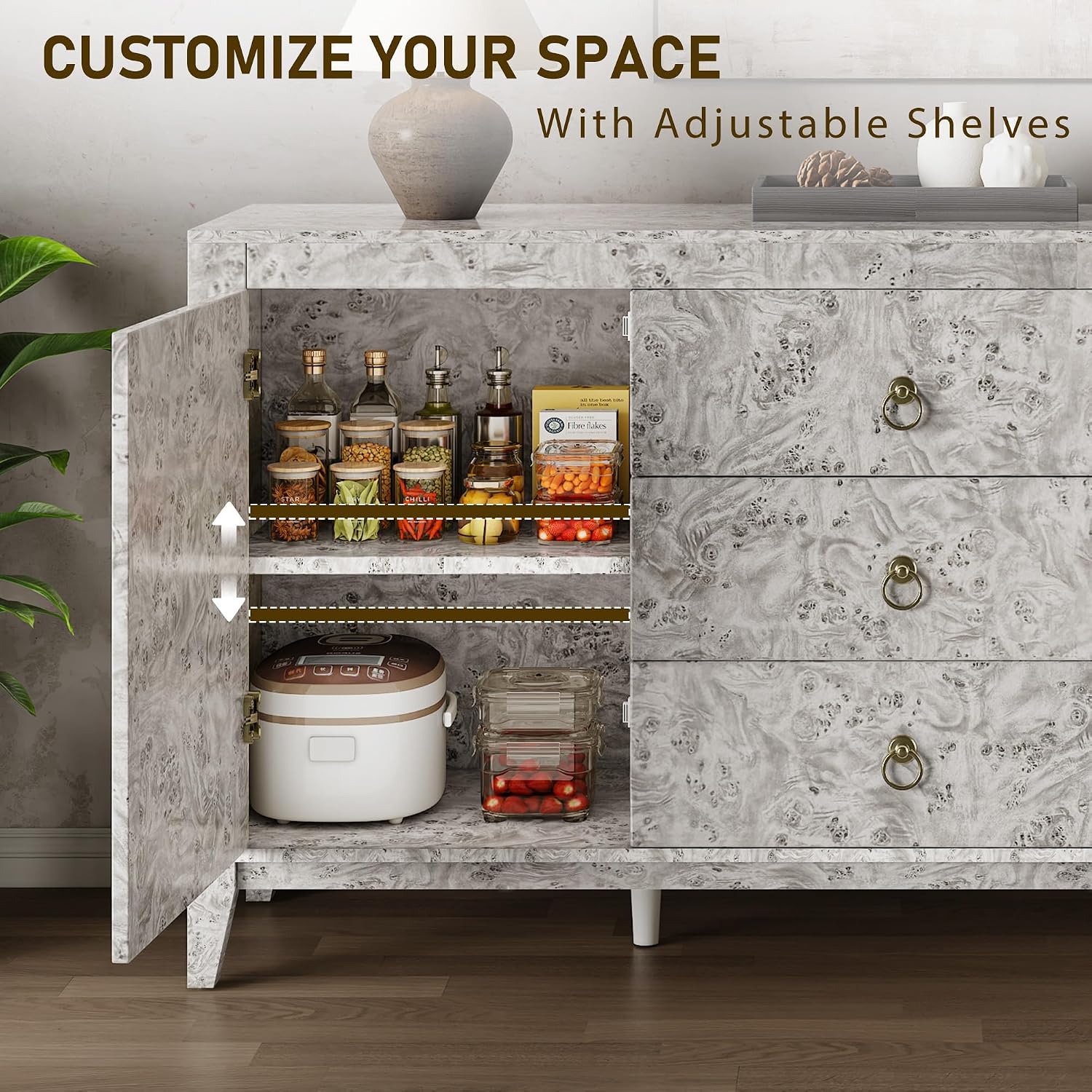 Grey Burl Wood Sideboard