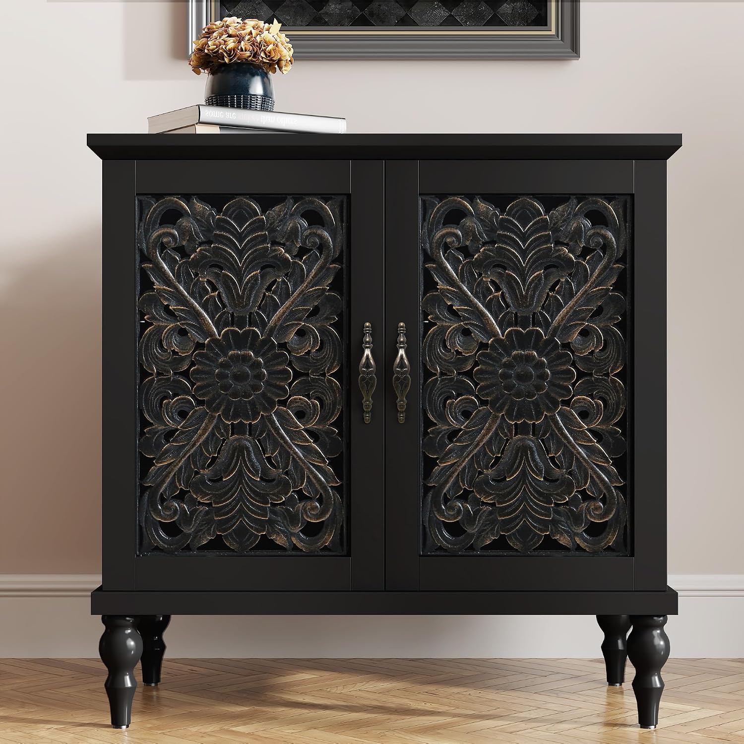 ARTPOWER Black Carved Sideboard