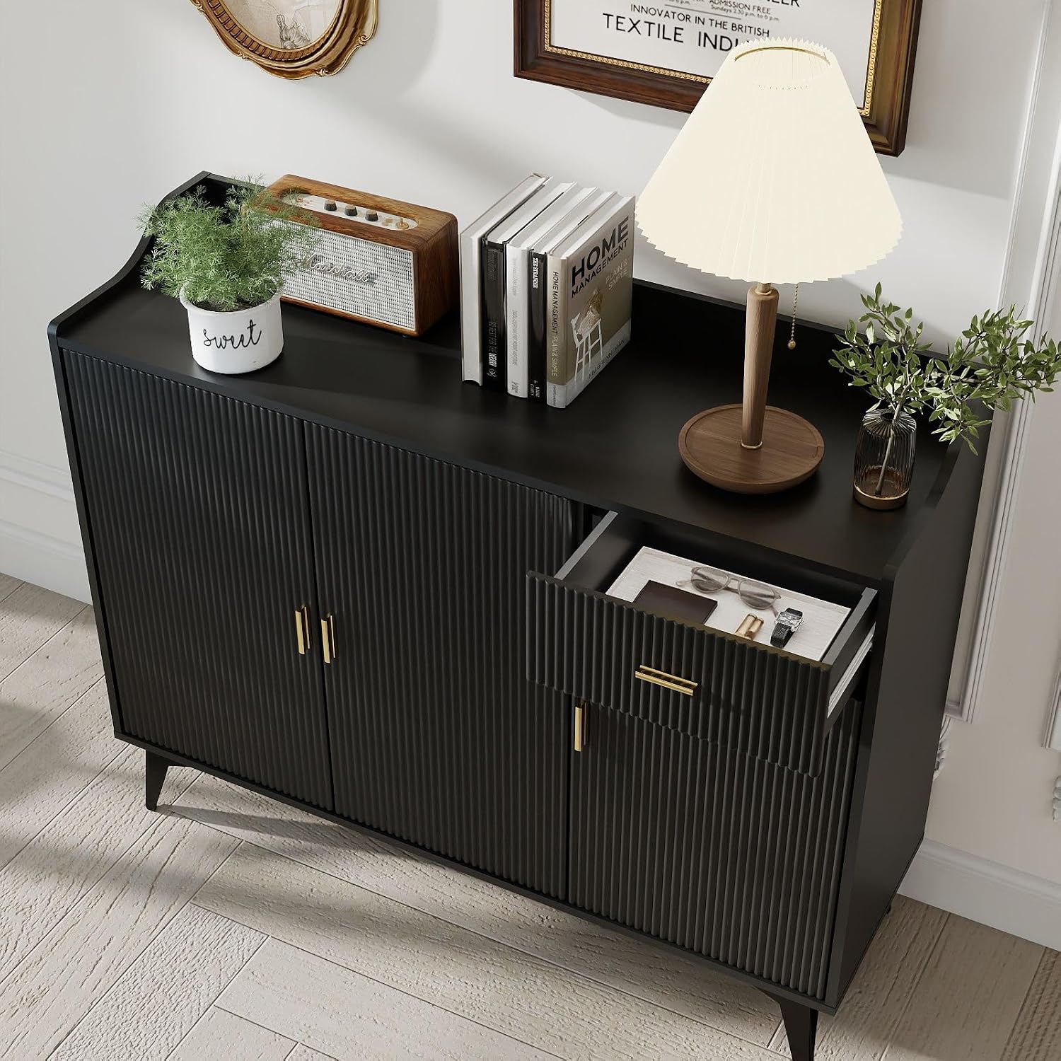 Black Fluted Storage Sideboard