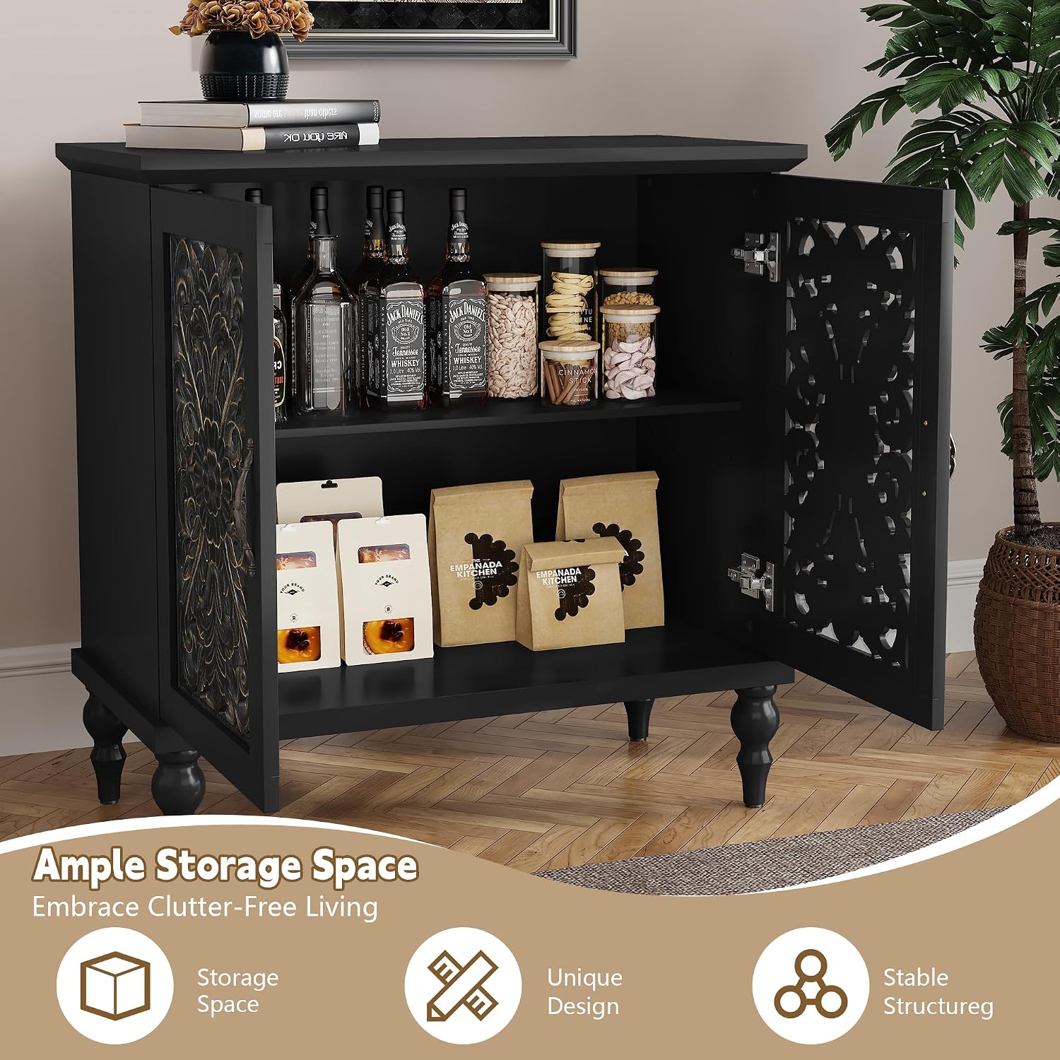 ARTPOWER Black Carved Sideboard