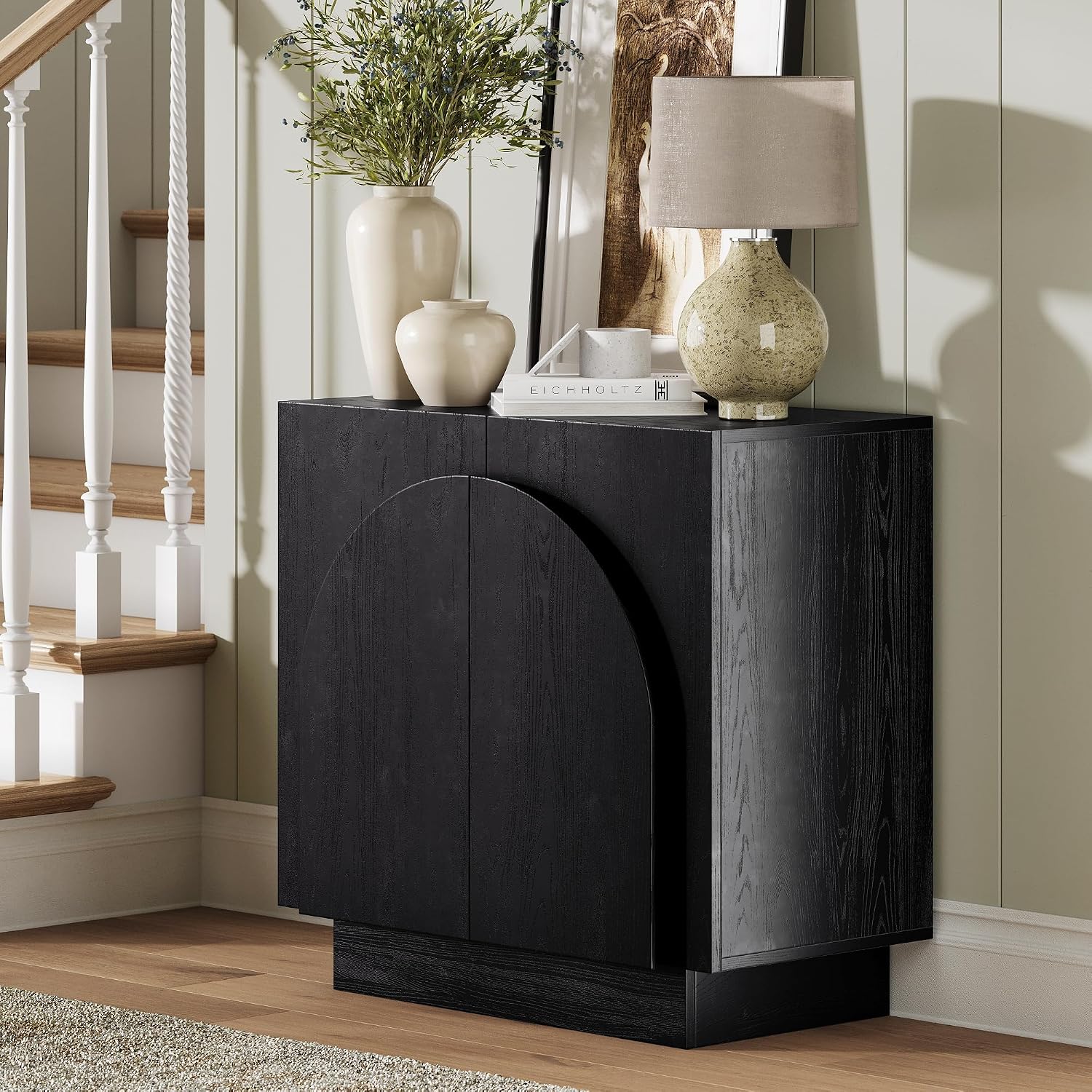 Iris Black Oak Arched Sideboard Credenza