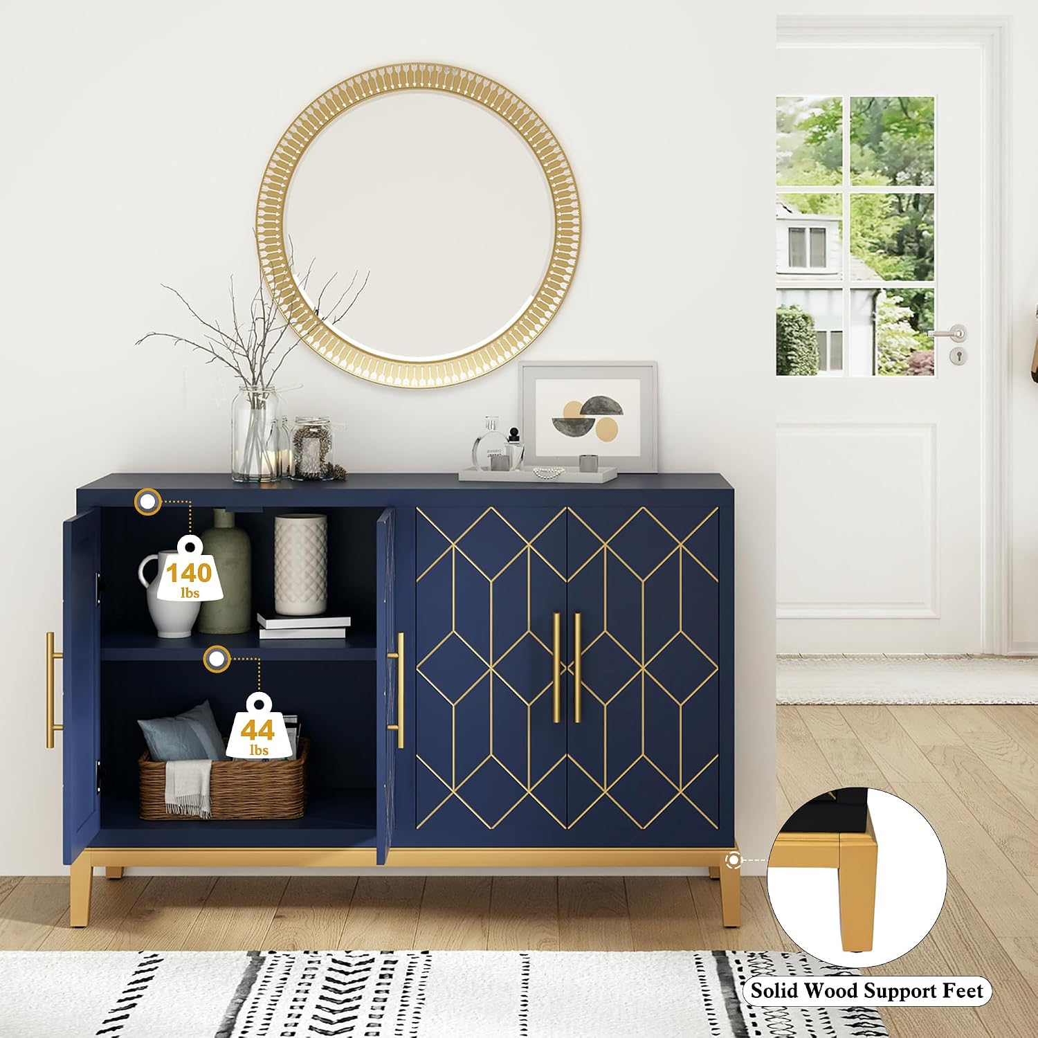 HLR Blue Gold Trim Sideboard