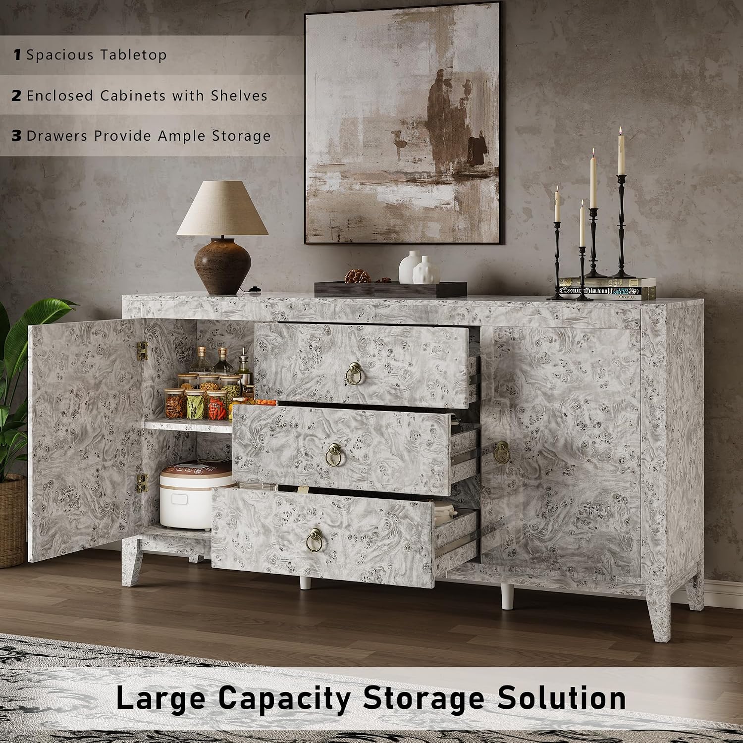 Grey Burl Wood Sideboard